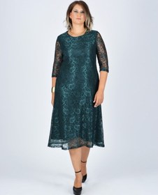 Resim Nidya Moda Büyük Beden Sıfır Yaka Dantel Elbise-4036Y Çok Renkli 