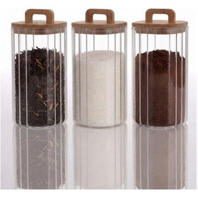 Resim Bambu Kapaklı Borosilikat Cam Kavanoz Takımı - 3 Parça 1500 Ml Şeffaf 