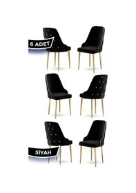Resim Canisa Krax Serisi 1.sınıf Babyface Kumaş Yemek Odası Sandalyesi Gold Metal Ayak 6 Adet Siyah Sandalye Sandalye Siyah Ayaklar Gold 