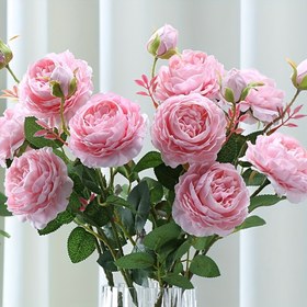 Resim 5 Adet Gerçekçi İpek Şakayık Çiçek Buketi - Canlı Pembe ve Beyaz Yapay Şakayıklar ile Yemyeşil Yapraklılar, Düğün Dekorasyonu için Yüksek Kaliteli İpek Malzeme, Sevgililer Günü, Ev Dekoru & Kendin Yap El Sanatları - Bakım Gerektirmez, Sulamaya Gerek Yok, Ev Çiçek Dekoru | Canlı Çiçek Dekoru | Detaylı Taç yaprağı Tasarımı 