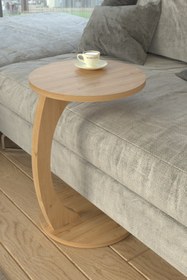 Resim Limnizza Yuvarlak Tekerlekli C Sehpa Koltuk Yanı Laptop Masası Modern Zigon Yan Sehpa Salon Ofis 