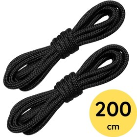 Resim Foottab 200 Cm Siyah Yuvarlak Bot Bağcığı, Fitilli Dayanıklı Sağlam Bağcık, Ayakkabı Bağcığı Bağı Ipi 