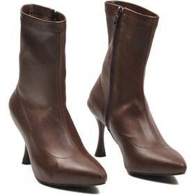 Resim Kahve Kadın Polarlı Fermuarlı İnce Topuklu Bot 2614 Z Kahve 