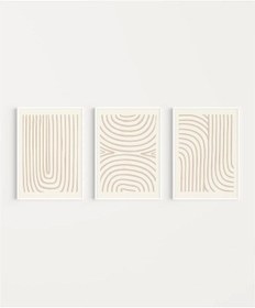 Resim Çerçevesiz Poster Organik Akış Ve Desen Sanatı Triptik 3'lü 