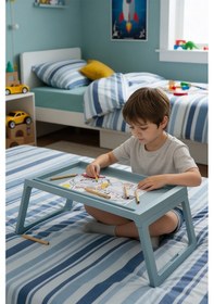 Resim Katlanabilir Yatak Üstü Keyif Sehpası Laptop & Kahvaltı Sehpası 56 36 Cm Mavi 
