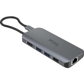 Resim Bix BX10HB Pro Type-C to 4K 60Hz HDMI 3*USB 3.2 Gigabit Ethernet PD 100W Micro SD Kart Okuyucu Çoklayıcı Hub 
