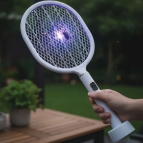 Resim İlkyaz Fashion USB Şarjlı Standlı Şarj Göstergeli UV Işıklı Beyaz Sinek Öldürme Raketi 