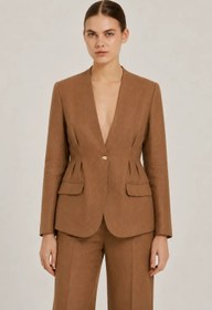 Resim Camel Tek Düğmeli %100 Keten Kadın Ceket - CAMEL / 42 