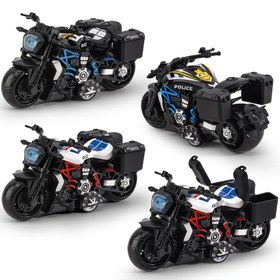 Resim 1 adet Döküm Motosiklet Oyuncak Modeli - Geriye Çekme Eylemi, Ön Far ve Yan Aynalar Hareketli, "POLİCE" ve "SPOR" Tasarımlı Çinko Alaşım Yarış Bisikleti, Siyah/Mavi/Kırmızı Vurgular, Koleksiyoncular için Mükemmel Hediye, İç Mekan Dış Mekan Oyunu | Polis Temalı Oyuncak | Hareketli Parçalar 