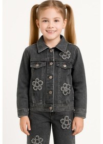 Resim Overdo Kids Çiçek Detaylı Kız Çocuk Kot Ceket Siyah 