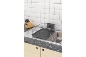 Resim Feyza Design Oluklu Tek Katlı Siyah Bulaşık Tabaklık Tepsi KB085 