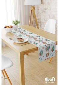 Resim Turkuaz Rose Bohem Desenli Baskılı Süet Runner Masa Örtüsü 