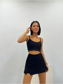 Resim Glowear Atelier Kadın Siyah Kaşkorse Kumaş Askılı Crop Bluz 