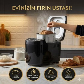 Resim Karaca Tam Otomatik Ekmek Yapma Makinesi 1500 gr Geniş Hazneli 15 Programlı Akıllı Fırın - Zaman Ayarlı, Sıcak Tutma Özellikli, Glutensiz Modlu, Yoğurt ve Reçel Yapabilir Siyah 
