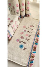 Resim Çeyizlik Kanaviçe Çiçek Desenli Püsküllü Bukle Lüks Mutfak Havlu Seti 30x50 6'lı Set Çok Renkli 