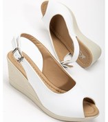 Resim Dolgu Taban Burun Ve Arka Açık Ortopedik Suni Deri Beyaz Kadın Dolgu Topuk Ayakkabı-2783-beyaz 