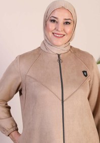 Resim Kadin Buyuk Beden Tesettur Süet Pardesü Tam Boy Baklava Desenli Uzun Tesettur Süet Pardesu - siyah / 60 