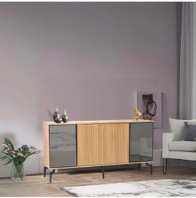 Resim Viva Camlı Konsol Atlantik Çam Aynalı 4 Kapaklı Raflı 160x80x43,5 Cm Beyaz 