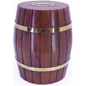 Resim Pirinç - Ahşap Fıçı Kumbara Ofis Masa Dekoru Tip Box Büyük Boy 