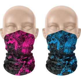 Resim Dair Aksesuar Pembe Turkuaz Boya Desenli 2'li Set Boyunluk Bandana Outdoor Balaklava Yüz Maskesi Kafa Bandı 