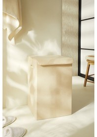 Resim Ocean Home Textile Bej Balıksırtı Çamaşır Kutusu 36 x 36 x 56 cm 