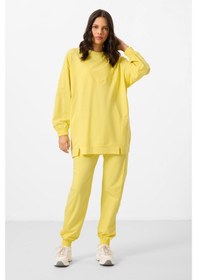 Resim Limon O Yaka Basic Oversize Kadın Eşofman Tunik Takım - 95347 Sarı 