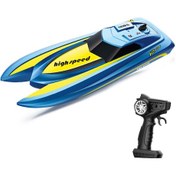 Resim Yetişkinler Ve Çocuklar İçin Uzaktan Kumandalı Tekne, Havuzlar Ve Göller İçin 2.4ghz Yüksek Hızlı Elektrikli Sürat Teknesi, Mini Oyuncak Tekne, Mavi 