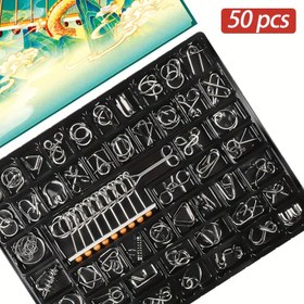 Resim 50 Parça Metal Zeka Kilidi Bulmaca Luban Kilit Delikli Ming Kilit Dokuz Zincir Tam Set, Doğum Günü, Yılbaşı ve Yeni Yıl Hediyesi 