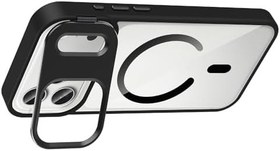 Resim Elfia Apple iPhone 17 Pro Kılıf Şeffaf Standlı Kamera Lens Koruyucu Hediyeli M-Safe Şarj Özellikli Kapak Siyah 