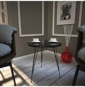 Resim Sandalf Siyah Mermer Yan Sehpa & Mermer Servis Sehpası 