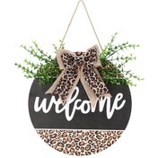Resim Springsun Leopar Desenli Ahşap Kapı Plakası - "hoş Geldiniz" Yazılı Rustik Dekor 
