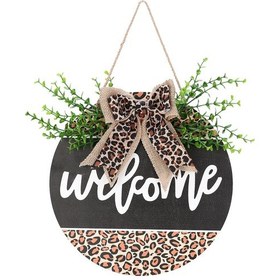 Resim Springsun Leopar Desenli Ahşap Kapı Plakası - "hoş Geldiniz" Yazılı Rustik Dekor 