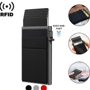 Resim 1 adet Erkek RFID Kredi Kartı Tutucu, Akıllı Cüzdanlar Banka Kart Tutucu Metal İnce Slim Pop Up Alüminyum Minimalist Cüzdan 