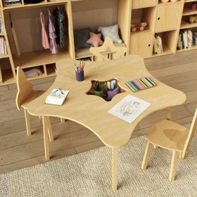 Resim Montessori Kids Table and Chairs Set - Star Shaped Toddler Activity Table with Rocket & Star Chairs | Outer Space Play Table - Table Only 