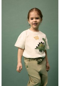Resim Defacto Erkek Bebek Regular Fıt Dinozor Baskılı Kısa Kollu Tişört G8030a526smer118 Ekru-er118 