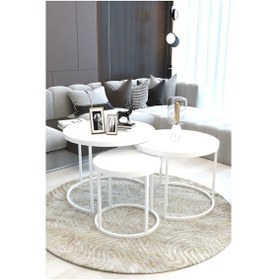 Resim Faymend Giant Lüks 3'lü Orta Sehpa Modern Beyaz Beyaz 