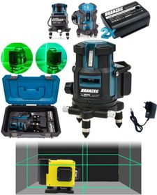 Resim BRANZEG Şarjlı Çift Akülü Profesyonel 4 Köşe 4×360 5 Yönlü Satır Yeşil Çizgi Lazer Terazi Metre Hizalama 