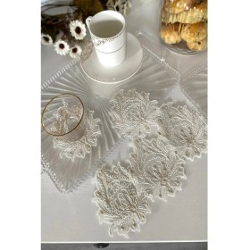 Resim Emtory Home Model Doha | 6 Adet Fincan Yanı Sunum Peçetesi - Krem Gold Kokteyl Peçetesi 