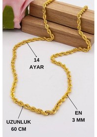 Resim 14 Ayar Altın Zincir 3 Mm Halat Zincir 60 Cm Uzunluk Kadın Kolye 