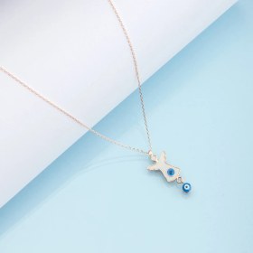 Resim Ravza Gümüş 925 Ayar Gümüş Nazar Boncuğu Sallantılı Mineli Melek Kolye 