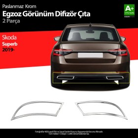 Resim S-Dizayn Skoda Superb Krom Egzoz Çıkışı 2 Parça 2020-2023 