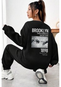 Resim Unisex 1898 Baskılı Bisiklet Yaka Eşofman Takımı Siyah 