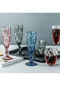 Resim Gri Cam Sedefli Flüt Ayaklı Kadeh 6'lı Boy: 18,5 Kapasite: 160 