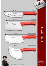Resim Silver Pro Seri Mutfak Bıçak Seti 10 Parça Et Börek Şef Bıçağı Kırmızı 
