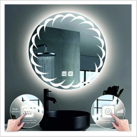 Resim Dnr-Mirror90 Cm Beyaz Ledli Tasarım Kumlamalı Dokunmatik Tuşlu Buğu Önleyicili Banyo Aynası Makyaj Aynası 