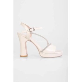 Resim Shoeberry Kadın Alaia Sedef Cilt Taşlı Platform Topuklu Ayakkabı 