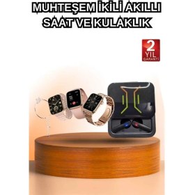 Resim Wireless Şarjlı Akıllı Saat ve Dijital Göstergeli Kablosuz Bluetooth Kulaklık Nabız Ölçer 