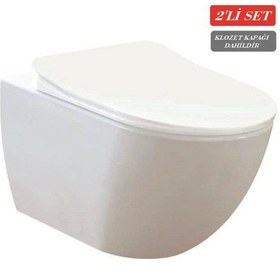 Resim Creavit Free Rim-off Kanalsız Asma Klozet 1.kalite Fe322.02 + Duck Tp Yavaş Kapanan Kapak 2'li Set Beyaz 