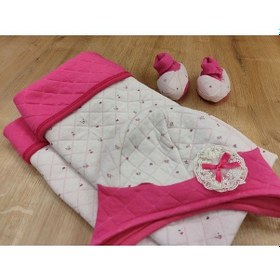 Resim Şapka & Ayakkabılı Kapitone Bebek Battaniyesi - Pembe Puset & Bebek Arabası Örtüsü - %100 Pamuklu Fuşya 