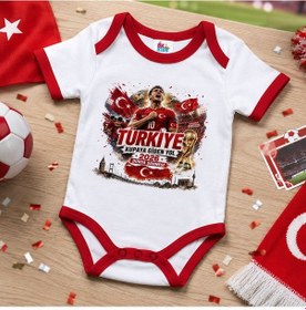 Resim Bk Gift Türkiye Taraftar Temalı 2026 Dünya Kupası Tasarımlı Kırmızı Bebek Body Zıbın-3 Tek Yürek Milli Takım Ruhu 